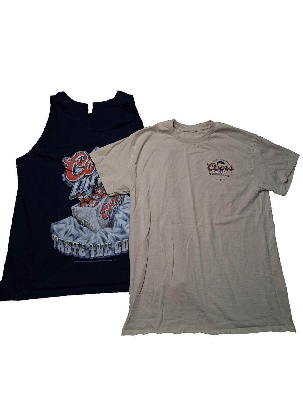 Coors Light Mens Large Shirt Lot 2 Beer Graphic Fishing Tank Top T Shirt